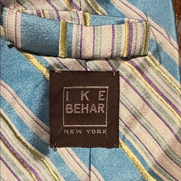 Ike Behar Light Blue and Yellow Striped Tie - Picture 2 of 2
